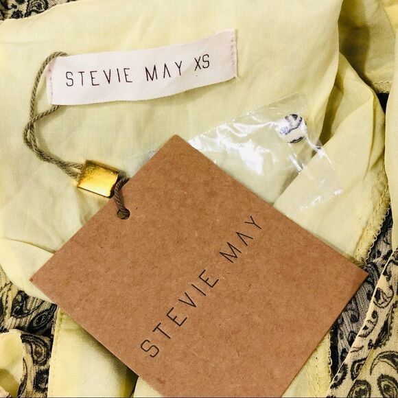 Revolve Stevie May French Vanilla Paisley Open Back Ruffle Mini Dress Yellow - Picture 10 of 10